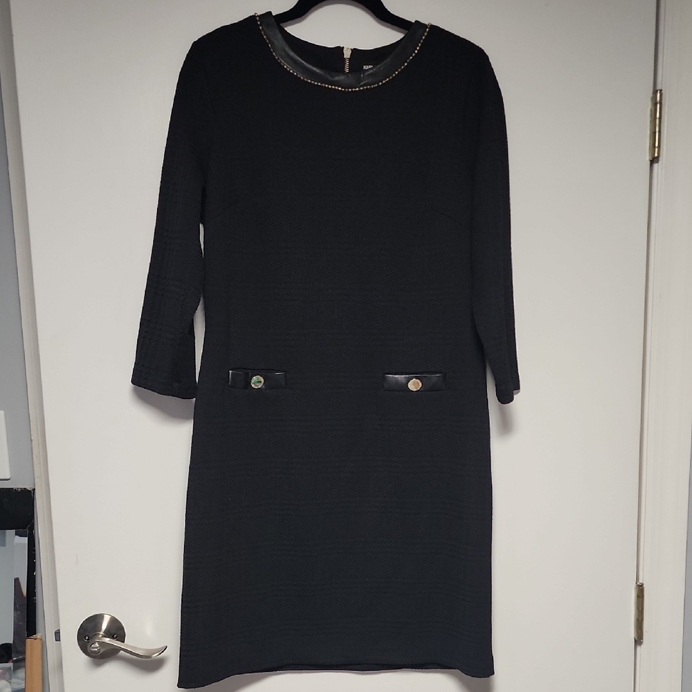 NWT Karl Lagerfeld Paris Black 3/4 Sleeve Dress with Leather Collar Size M